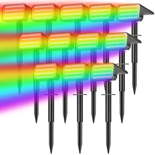 LANSOW 12 Pack Solar Spot Lights Outdoor Color Changing, 7 Modes Waterproof Solar Christmas Landscape Spotlights, LED Solar Powered Flood Lights for Yard Garden Pathway Outside Halloween, Auto ON/Off