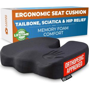 5 STARS UNITED Seat Cushion for Tailbone Pain Relief  Memory Foam Lifting Pillow for Coccyx, Hip, Hemorrhoid, Sciatica & Post-Surgery Recovery  Wheelchair, Car, Desk, Gaming & Office Chairs, Black (Standard)