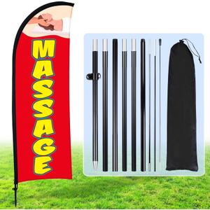 Buryeah 12Ft Massage Flag Banner for Business Advertising Feather Flag Sign with Flagpole Ground Stake Portable Bag Massage Signs Banner Set for Outside Business(Red)