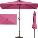 6.5' x 10' Rectangular Patio Umbrella Large Outdoor Market Umbrella w/UV Protection, Push Button Tilt and Crank Lift, Rectangle Table Umbrella for Garden, Deck, Pool, Patio, Rose Pink, Standard