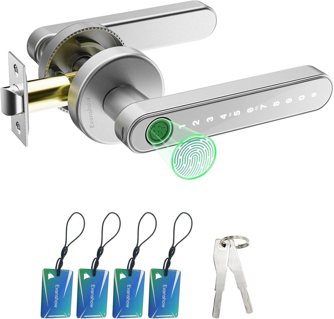 Fingerprint Door Lock Biometric Door Knob with Keypad Keyless Entry, Door Locks for Bedrooms, Home Hotel Office Apartment Silver