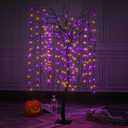 LIGHTSHARE 7 Feet Halloween Willow Tree, 256 LED Lights for Home, Festival, Nativity,Party, and Christmas Decoration,Includes Spiders and White Cobweb,Indoor Outdoor Use,Orange & Purple