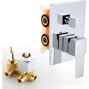 SKOWLL Shower Valve Kit Polished Chrome 3-Way Shower Mixing Valve Wall Mount 3 Function Shower Control Valve Single Handle Bathtub Water Control Valve Trim