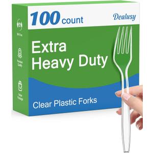 100 Count Extra Heavy Duty Clear Plastic Forks Disposable, BPA-Free, Heat Resistant, Solid and Durable Disposable Forks Bulk, Premium Plastic Forks heavy duty for Party Supply