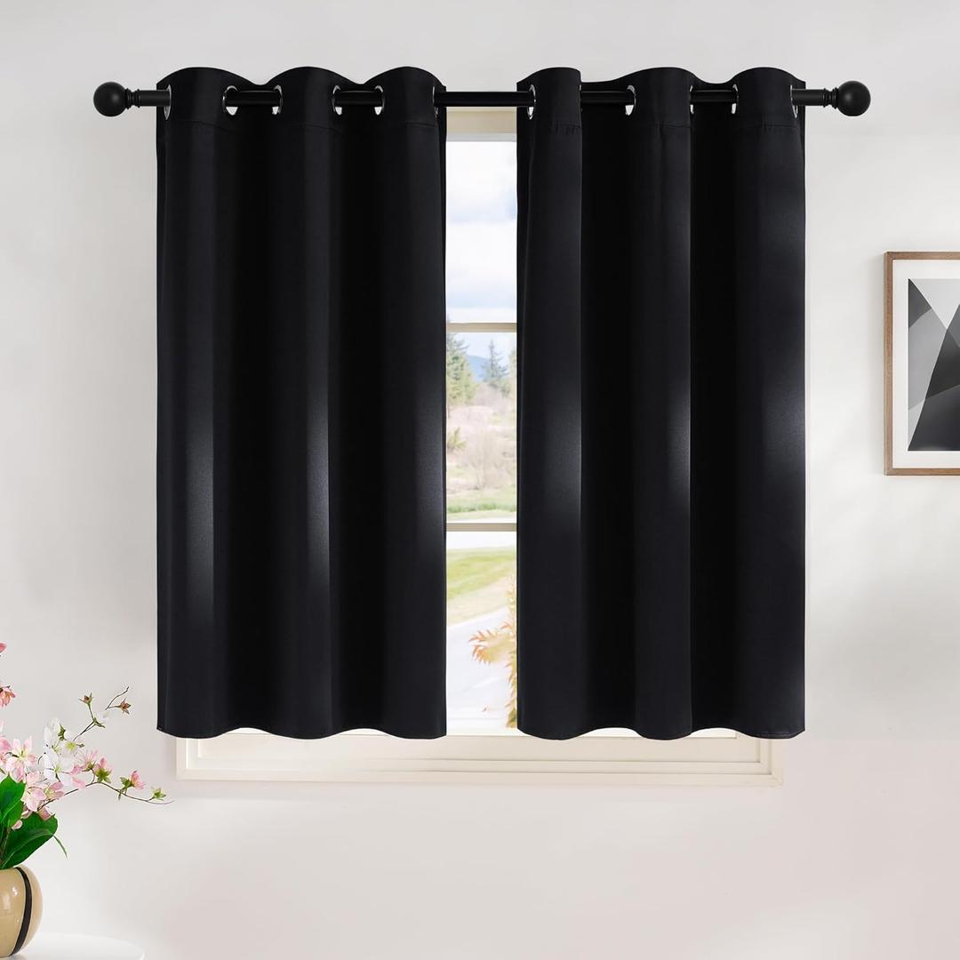 NICETOWN Halloween Blackout Curtains 45 Inches Long Kitchen Drapes, Black Solid Thermal Insulated Grommet Blackout Drapery Panels for Window (2 Panels, 42 Inch Wide by 45 Inch Long, Black)