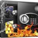 1.8 Cu Ft Safe Box with Fireproof Waterproof for Documents - Steel Security Personal Safe with Digital Electronic Keypad, Emergency Battery Box & Combination Lock, Safety Box for Valuables Money Cash