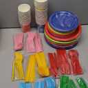 Yaomiao 300 Pcs Multi Color Disposable Dinnerware Set Include 100 Pcs 7 Inch and 9 Inch Disposable Plastic Plate, 50 Forks, 50 Knives, 50 Spoons, 50 Pieces 9 oz Cup, Dinner Neon Party Plates