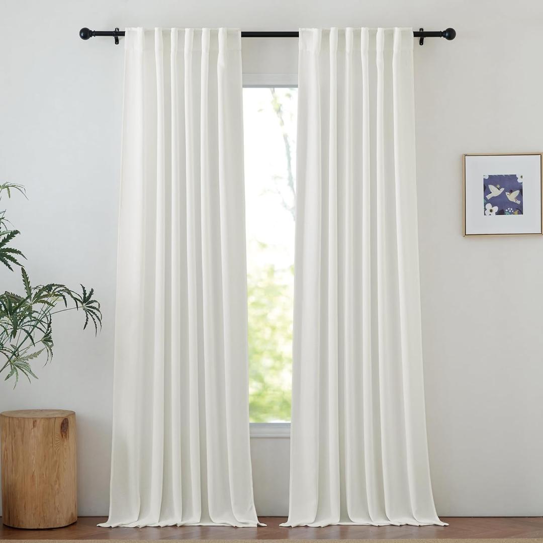 NICETOWN Sheer Ivory Curtains 96 inches Long, Rod Pocket & Back Tab Semi Sheer Faux Linen Blend Privacy Semitransparent with Light Filtering Bedroom/Living Room, W52 x L96, Ivory, 2 Panels