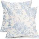 Vintage Floral Pillow Covers 18x18 Inch Set of 2 Baby Blue and Cream Floral Throw Pillow Covers Chinoiserie Flower Pillowcases Rustic Farmhouse Cushion Covers for Couch Home Decor