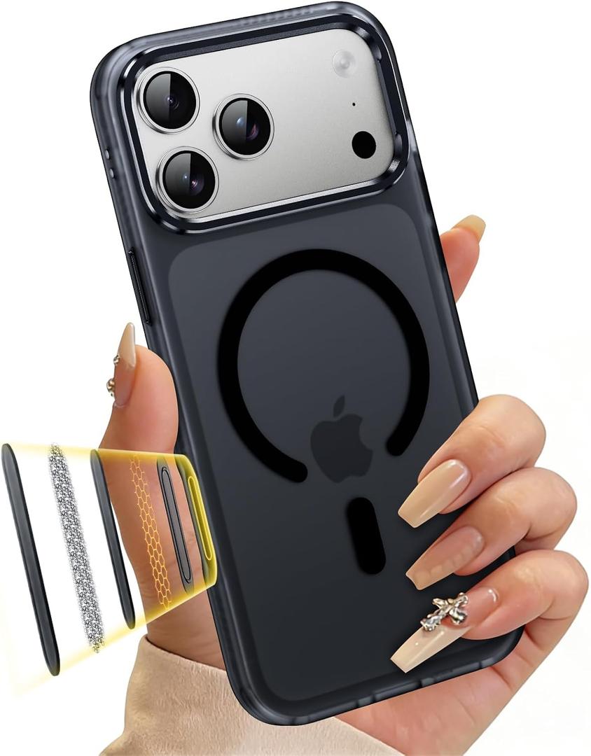 Magnetic & Shockproof for iPhone 17 Pro Max Case,Compatible with MagSafe Soft Touch Translucent Slim Fit Military-Grade Protection Phone Case for iPhone 17 Pro Max,Frosted Black