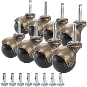 Yarlung 8 Pack 2 Inch Ball Caster Wheels with Swivel Stem, Antique Brass Casters with Mounting Stem Sleeve Socket (5/16" x 1-1/2") for Furniture Chairs Sofa Cabinets
