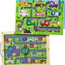 Magnetic Maze 2 in 1 Double Side Color and Number Maze Alphabet Puzzle Board for 3-5 Boys and Girls Kids Montessori Educational Toys (Car, One Size)