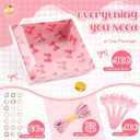 100 Pcs Small Charcuterie Boxes with Clear Lids Dessert Boxes Treat Cupcake Cake Slice Container Take Away Paper Disposable Food Containers for Sandwich Cookies Party Supplies(Pink, Bow)