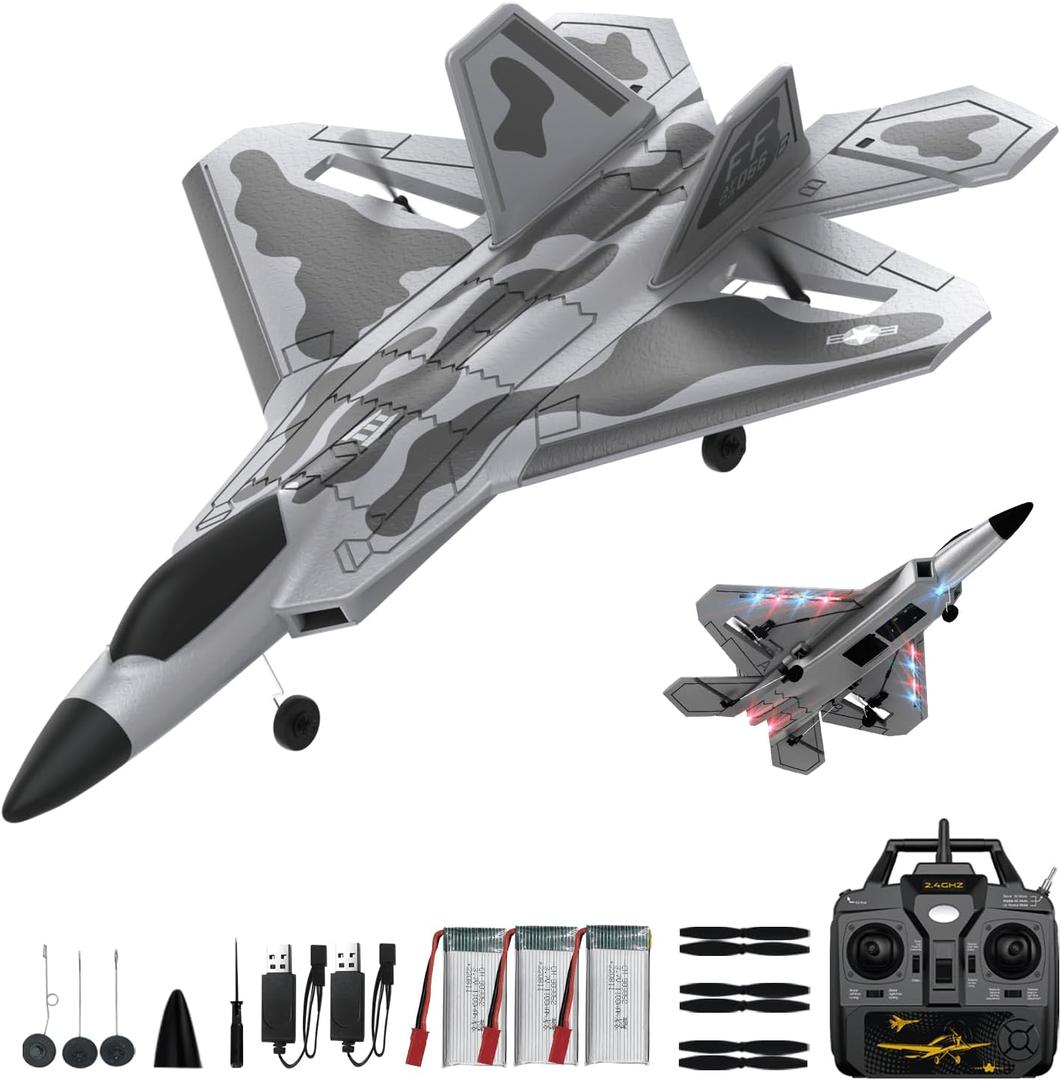 RC Planes,4 Channel F22 Raptor Remote Control Airplane with LED Light, 6-Axis Gyro, 3 Flight Modes, One-Key Aerobatic,Wingspan 360mm Fuselage 500mm,EPP Foam, RTF Suitable for Outdoors and Gift, 19.3 x 14 x 4.8 inch