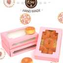 qiqee 36Packs Auto-pop Pink Cookie Boxes for Gift Giving 8x5.3x2 inch One Second Folding Pink Bakery Box with Window Treat Box for Donuts Candies and Biscuit