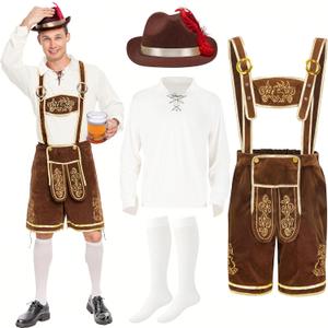 Spooktacular Creations Mens German Bavarian Oktoberfest Costume Set, Beer Costume Hat for Adults Halloween and Beer Festival (Large, Brown)