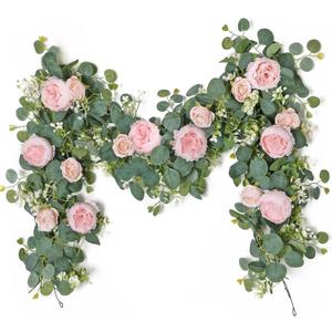 SOMYTING 2 Pack 13FT Flower Garland, Artificial Rose Vine Fake Flower Garland Silk Rose Peony Hanging Vine Faux Floral Garlands for Wedding Party Arch Table Wall Backdrop Decoration (Light Pink, 2PCS)