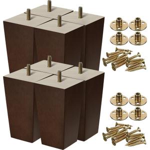 Hoteam Set of 8 Wood Furniture Legs 6 Inch Square Furniture Couch Sofa Dresser Legs Mid-Century Chair Feet Sofa Replacement Parts for Sideboard Recliner Coffee Table DIY Projects Living Room (Brown)