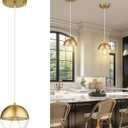 LMS 6-inch Modern Pendant Light, Brushed Gold Industrial Kitchen Island Pendant Light with Clear Globe Glass, Adjustable Hanging Pendant Light Fixtures for Dining Room Living Room, LMS-186BGCS