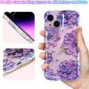 Case for iPhone 15, Colorful Retro Oil Painting Aesthetic Flowers Glossy Design Cute Curly Wavy Edge Easy Grip Soft Bumper Protective Slim Thin Phone Cover Case for Women Girly, Purple