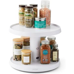 YouCopia Crazy Susan Two-Tier Turntable, Height-Adjustable Lazy Susan Organizer for Kitchen Cabinet and Pantry Organization and Storage, White