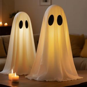 2 Packs Halloween Decorations Indoor - USB Power Ghost Decor Kit with Remote Controlled String Lights, Ghosts Halloween Decor Indoor Home Mantel Shelf Table Fireplace
