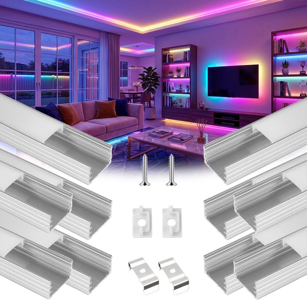10Pack 3.3FT/1M LED Aluminum Channel U Shape with Milky White Cover Lens for 8/10/12mm LED Strip Lights,LED Diffuser Channel Even Glow for Living Room,Stairs,Kitchen,Cabinet