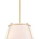 Cone Pendant Light Fixture with Metal Lantern Fabric Drum Shade 16" White and Gold Chandeliers for Kitchen Dining Room Living Room Bedroom, 16" x 9.5" x 42"