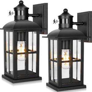 13in Motion Sensor Porch Lights, Anti-Rust 100% Aluminum Dusk to Dawn Outdoor Light Fixtures, Exterior Wall Lanterns Sconce Lighting Black, Outside Lights for House Wall Mount for Entryway Garage (2 packs)