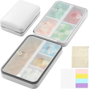 Weekly Pill Organizer, Extra Large Pill Box with Labels and Storage Bag, 8 GRIDS Medicine Pill Organizer, Moisture-Proof Airtight Travel Pill Case for Vitamin, Medicine, Supplement Organizer, White