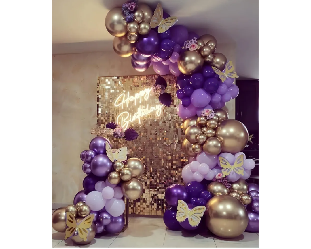 Purple Balloon Garland Kit Dark And Gold Arch Lavender Light Decoration For Baby Girl Princess Party Birthday