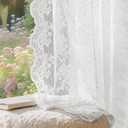 Anmao Vintage Lace Curtains 84 Inches Long 2 Panels Set, Romantic Elegant Light Filtering Semi Sheer Floral Thick Lacy Curtain Drapes for Living Room and Bedroom, Each Panel 55W x 84L, Bright White