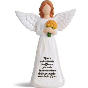 Retirement Gift for Woman, Happy Retirement Gifts for Women Teacher Nurse Friend Coworker, 7 Angel Figurine for Retirement Party Decorations (Yellow Tulip Retired Angel)
