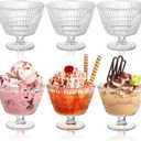 6 Pack Glass Dessert Bowls Set, 10 Oz Vintage Ice Cream Cups with Pedestal, Fluted Sundae Dishes Pudding Footed Bowl for Ice Cream, Dessert, Parfait, Candy, Fruit