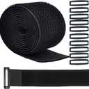 16ft 4 inch Wide Cable Straps with 10pcs Buckles, Heavy Duty Nylon Hook and Loop Straps for Fastening Securing, Reusable Cut-to-Length Straps for Organizer or Storage, Black