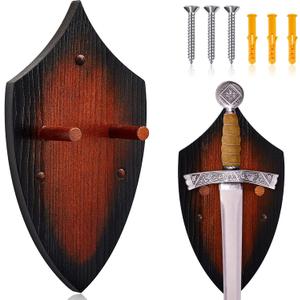 Queekay Wooden Sword Wall Mount Plaque Hanger for Katana Sword Display Stand Decorative Wall Decor for Display Plaque with Hardware(Black Brown,Classic)