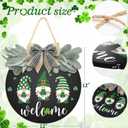 St Patrick's Day Welcome Sign Wreath For Front Door Decor Shamrock Hanging Door Sign Gnomes Pattern With Greenery & Bow Wooden Round St Patricks Day Decoration For The Home Farmhouse Decor 12x12 Inch (Black)