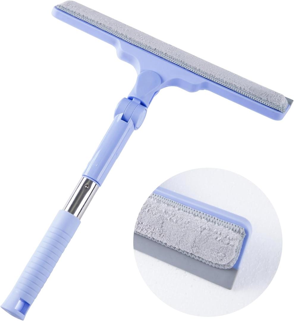 Shower Squeegee for Glass Doors, Cleaning Tile Wall,Car,Windshield Squeegee with 12" Blade and 15" Long Handle Bathroom Cleaner Tool for Household Home Window Mirror,
