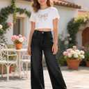 Jeans for Girls Baggy Wide Leg Cute Bow High Elastic Waisted Denim Pants Y2K Boyfriend Skater Streetwear 7-14Y (Black)