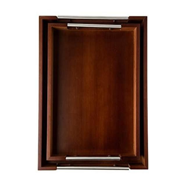 Set of 2 Modern Wooden Tray Square Wooden Serving Trays with Handle