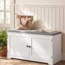 SONGMICS HOME 3-Tier Entryway Bench, Shoe Bench with Padded Seat, for Hallway, Bedroom, 14.2 x 40 x 20.9 Inches, White and Gray
