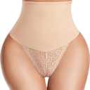 Dulchany Tummy Control Thong Shapewear for Women High Seamless Panties Body Shaper Girdle Panty Lace Shaping Underwear (Small, Beige)