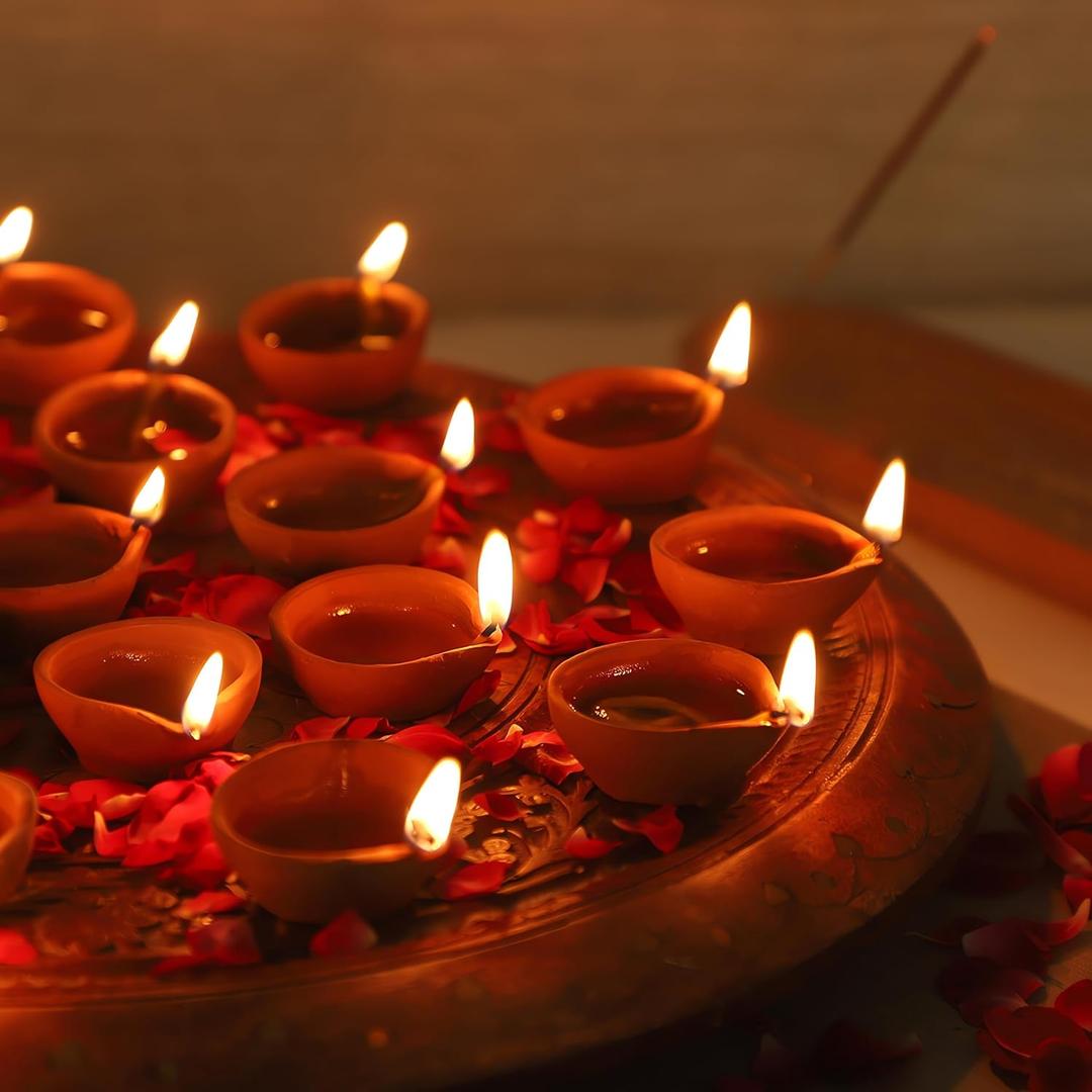 Diyas for Puja Clay Diya Diwali Diyas - Diyas for Pooja with Cotton Wicks [42 Pcs] Mitti Earthern Terracotta Diya - Diwali Decoration Indian Gift Items Hashcart