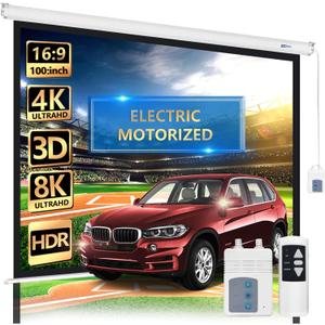 100" Motorized Projector Screen - Indoor and Outdoor Movies Screen 100 inch Electric 16:9