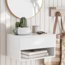 Floating Nightstand, Small Modern Floating Nightstand with Drawer, Floating Shelves for Bedroom, Bathroom (White)