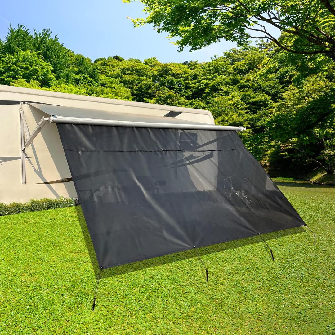 Dulepax RV Awning Shade Screen with Zipper 8'X15'3'' -Second Generation RV Awning Screen Significantly Improves Shadew and Privacy.Universal RV Awning Sun Shade Screen with Complete Kits (Black)