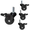 Mini Swivel Caster Wheels,1inch Threaded Stem Casters,Stem M6x15mm,Ball Bearing Silent TPE Rubber Caster Wheels,with Brake and Screws for Furniture Trolley and Shelves, Set of 4
