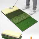4-in-1 Golf Hitting Mat, Golf Practice Mat with Fairway, Rough, Sand & Tee Turf, Indoor Outdoor Golf Training Mat for Driving, Chipping & Putting with Golf Mat Tees