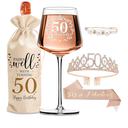 50th Birthday Gifts for Women Her - Elegant Decorations with Vintage Wine Glasses, Wine Bag, Birthday Sash, Crown,Rhinestone Birthday Tiara, Perfect for Women,Mom,Wife,Coworker,Best Friend,Sister