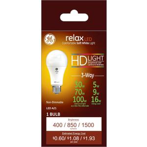 GE Lighting Relax LED 3-Way Light Bulb, 5/11/16 Watt, Soft White, A21 Standard Light Bulb, CA Compliant (1 Pack)